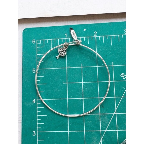 Sterling Silver Dainty Bangle Bracelet With Love And Tree Charms Hook Closure - Picture 8 of 8